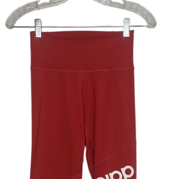 Adidas High Waisted Logo Leggings Womens Small Red Activewear Workout - Picture 3 of 8